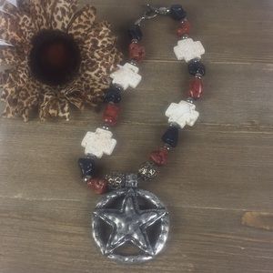 Star & Cross Necklace- Silver, Black, Brown, White